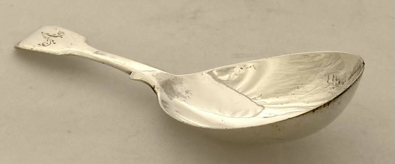 William IV Silver Caddy Spoon. London 1834 William Theobalds. 0.48 troy ounces.
