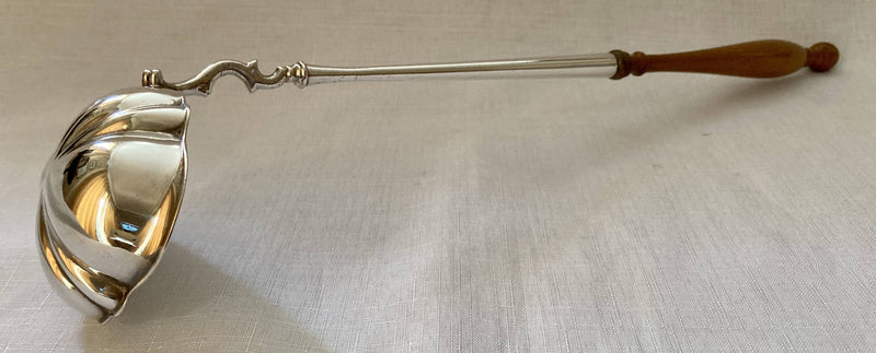 George II Style Silver Plated Toddy Ladle with Turned Fruitwood Handle.