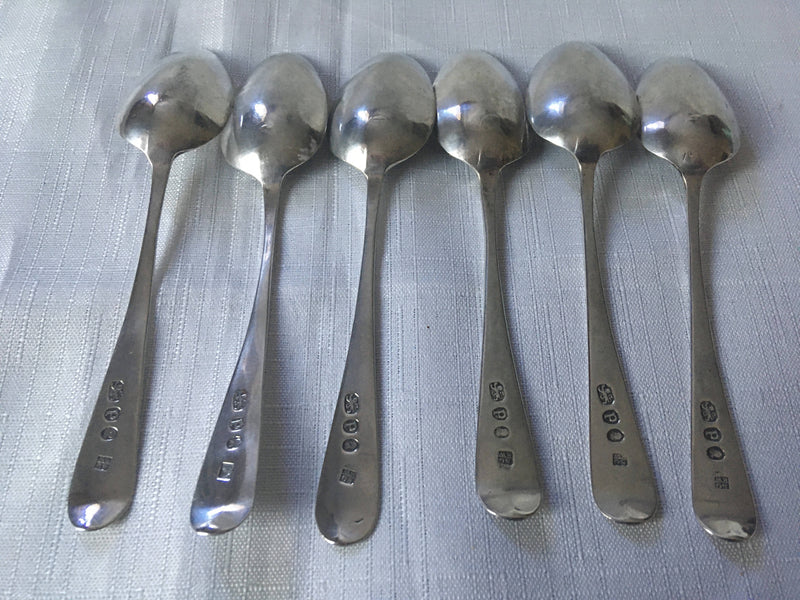 Georgian, George III, set of six silver teaspoons. London 1790 Godbehere & Wigan. 1.5 troy ounces.