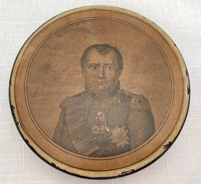 19th Century Papier Mache Snuff Box with Portrait of Emperor Napoleon I.