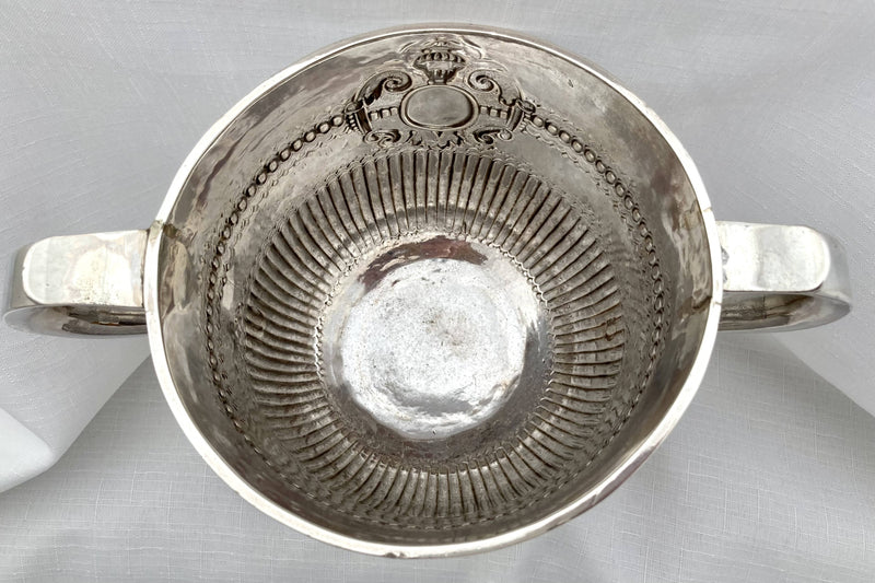 William III Silver Porringer, Inscription for Lt. Col. Marriott MVO DSO. London 1701 William Denney. 19.6 troy ounces.