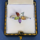 Silver Mixed Stone Flower Ring Size N