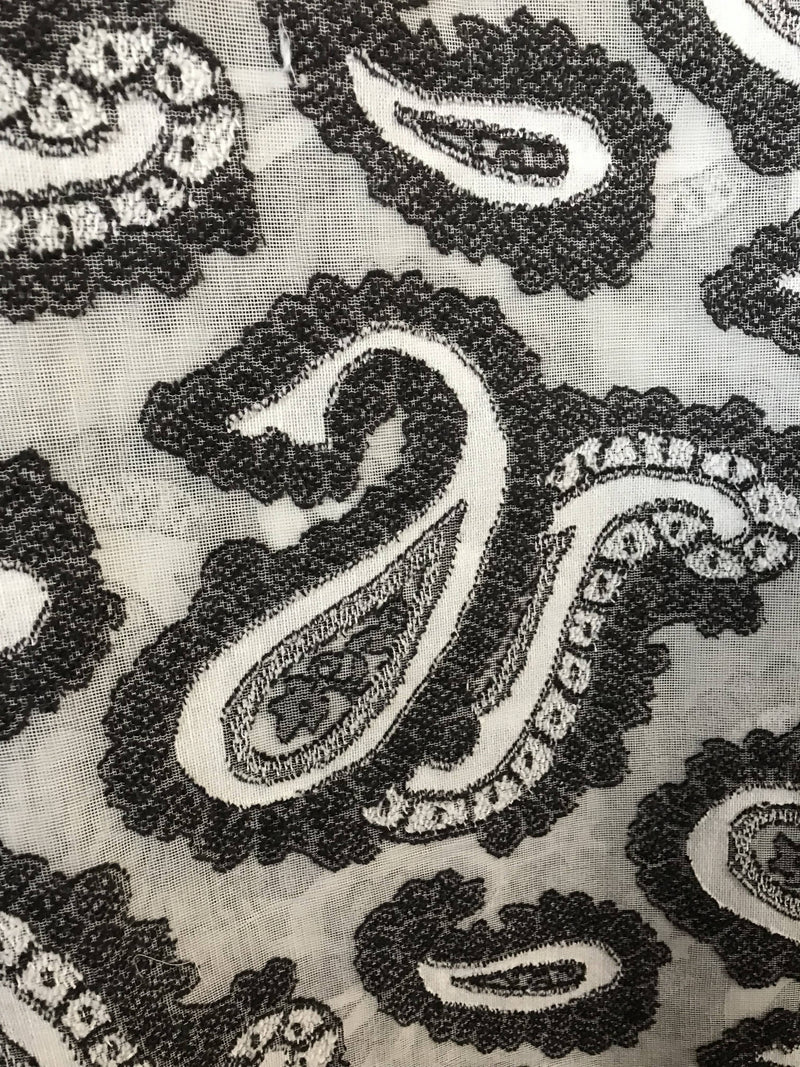 Striking contemporary Paisley Black Cotton madras Lace Curtain Panel 66"/120"