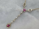 Murrle Bennett & Co 9ct Yellow Gold Art Nouveau Hallmarked 1910 Pink Sapphire, Ruby & Pearl Drop Necklace