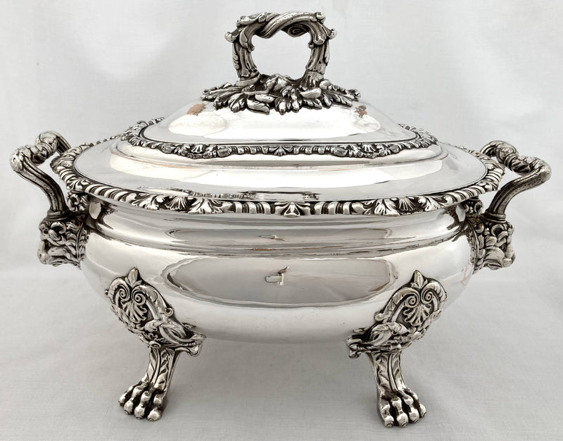 Victorian Silver Plated Lion Mask Soup Tureen, circa 1850.