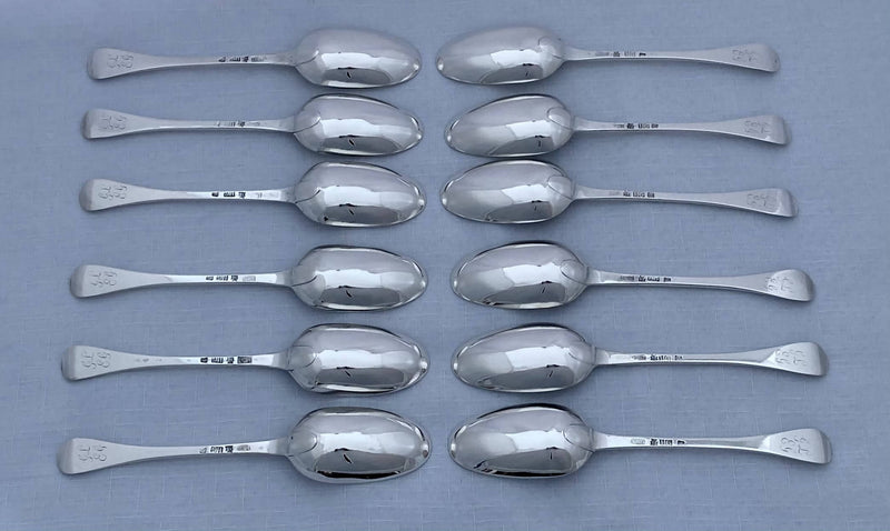 Georgian, George II, set of Twelve Scottish Silver Tablespoons. Edinburgh 1754 Lothian & Robertson. 27 troy ounces.