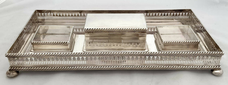 Georgian Old Sheffield Plate Large Gallery Desk Stand, circa 1820.