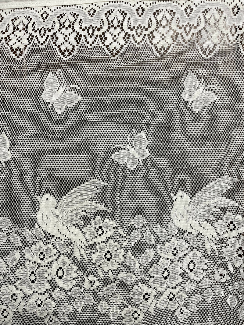Cottage Victorian Design Birds & Butterfly Cotton Lace Curtain Panel 18" drop Cafe Curtain Brise Bise ecru by the metre