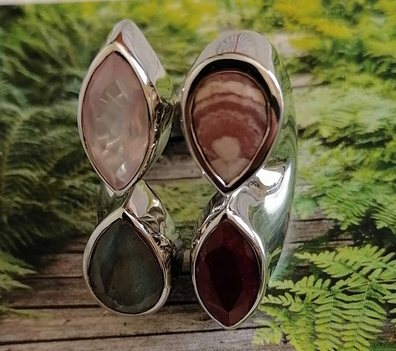 New Sterling Silver Multi gemstone statement ring - Sizes S, T