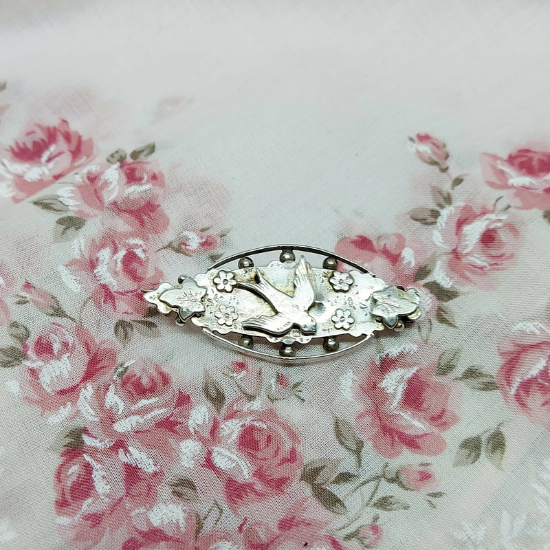 Victorian Silver Swallow Sweetheart Bar Brooch