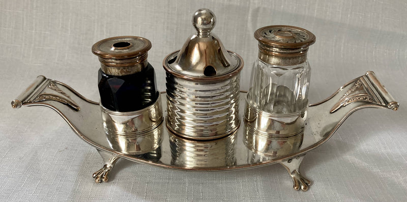 Georgian, George III, Old Sheffield Plate inkstand, circa 1800.