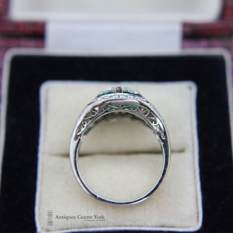 Handmade Platinum Emerald & Diamond Cluster Ring