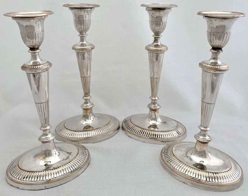 Georgian, George III, Set of Four Old Sheffield Plate Candlesticks, circa 1800.
