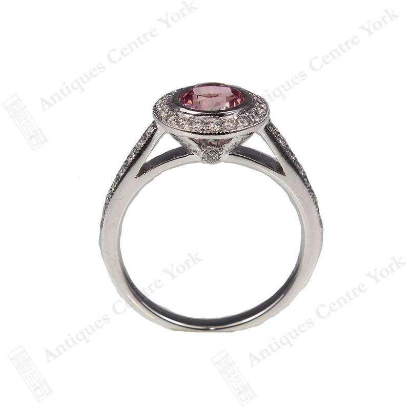 18ct White Gold Pink Tourmaline & Diamond Cluster Ring