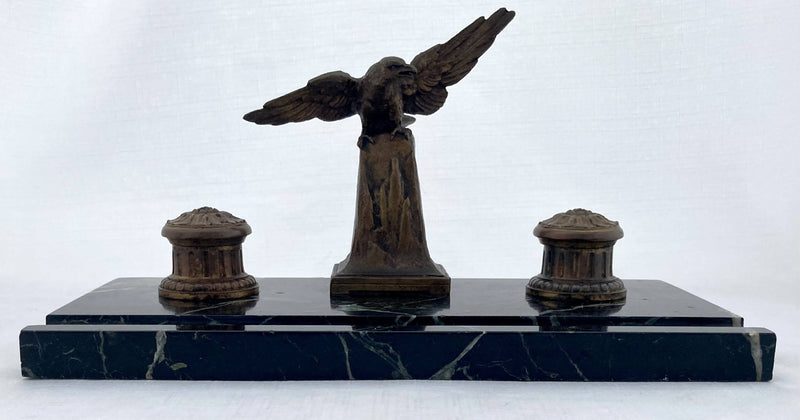 French Empire Style Gilt Metal & Portoro Marble Inkstand, After L&F Moreau.