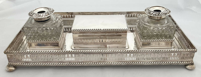 Georgian Old Sheffield Plate Large Gallery Desk Stand, circa 1820.