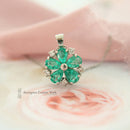 Platinum Emerald & Diamond Flower Cluster Pendant