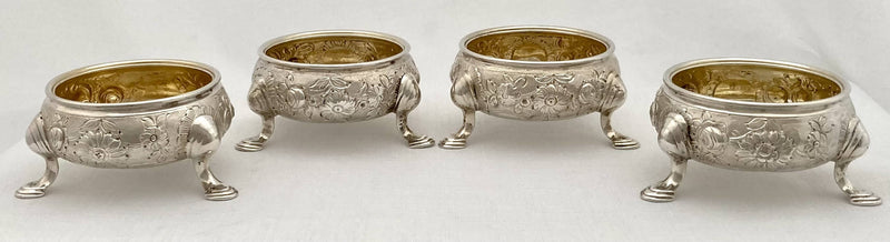 Georgian, George II, Set of Four Silver Salts. London 1742 Edward Wood. 9 troy ounces.