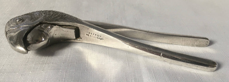George V period Asprey novelty silver plated parrot head nutcracker.