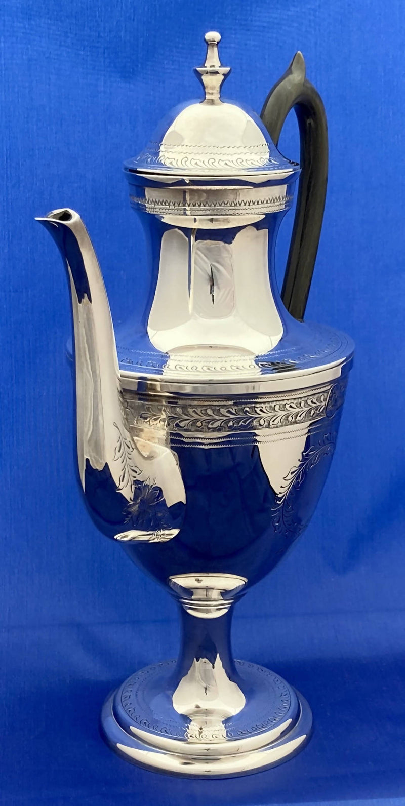 George III Style Silver Plated Pedestal Coffee Pot, circa 1890 - 1910.