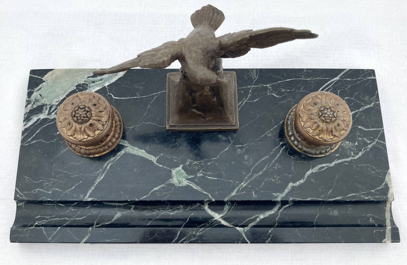 French Empire Style Gilt Metal & Portoro Marble Inkstand, After L&F Moreau.