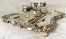 Large Silver Plated Inkstand, in the Georgian Manner, with Twin Inkwells, Taperstick Holder & Snuffer.
