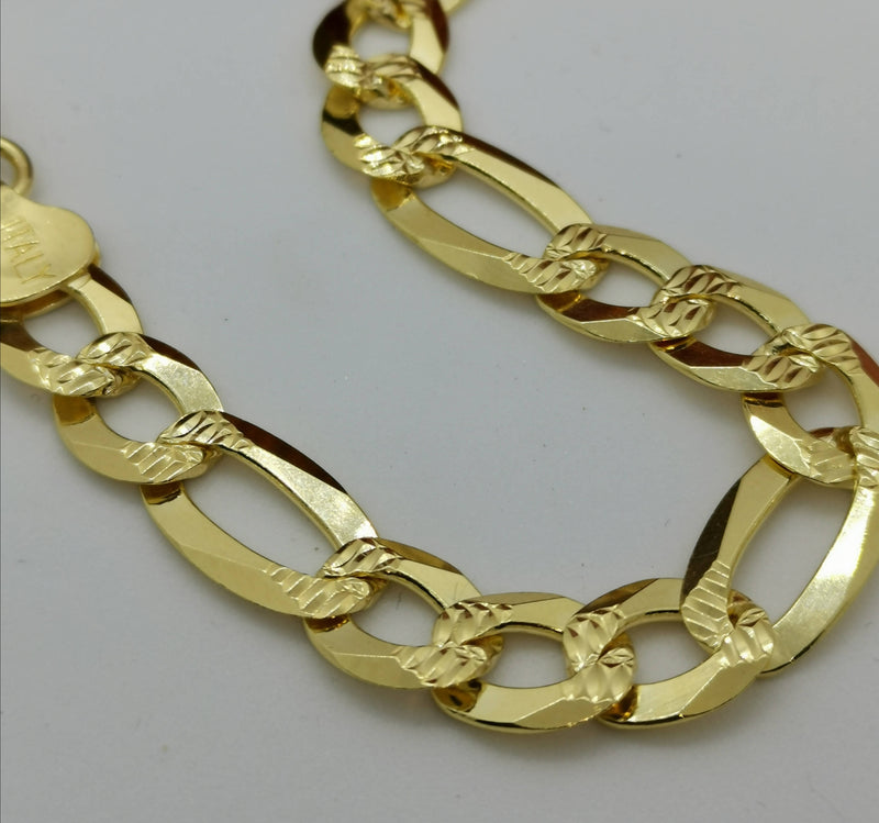 New Italian 14K Gold Overlay 925 Sterling Silver Figaro Bracelet (Size 8.5)