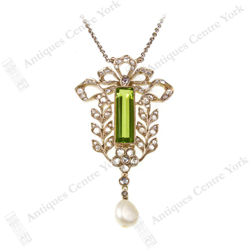 Edwardian Fine Peridot, Diamond & Pearl Necklace