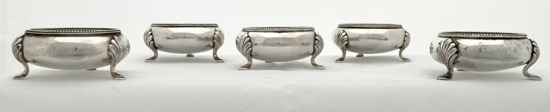 Late Victorian Set of Five Silver Plated Salts with Monogram of Alfred de Rothschild.