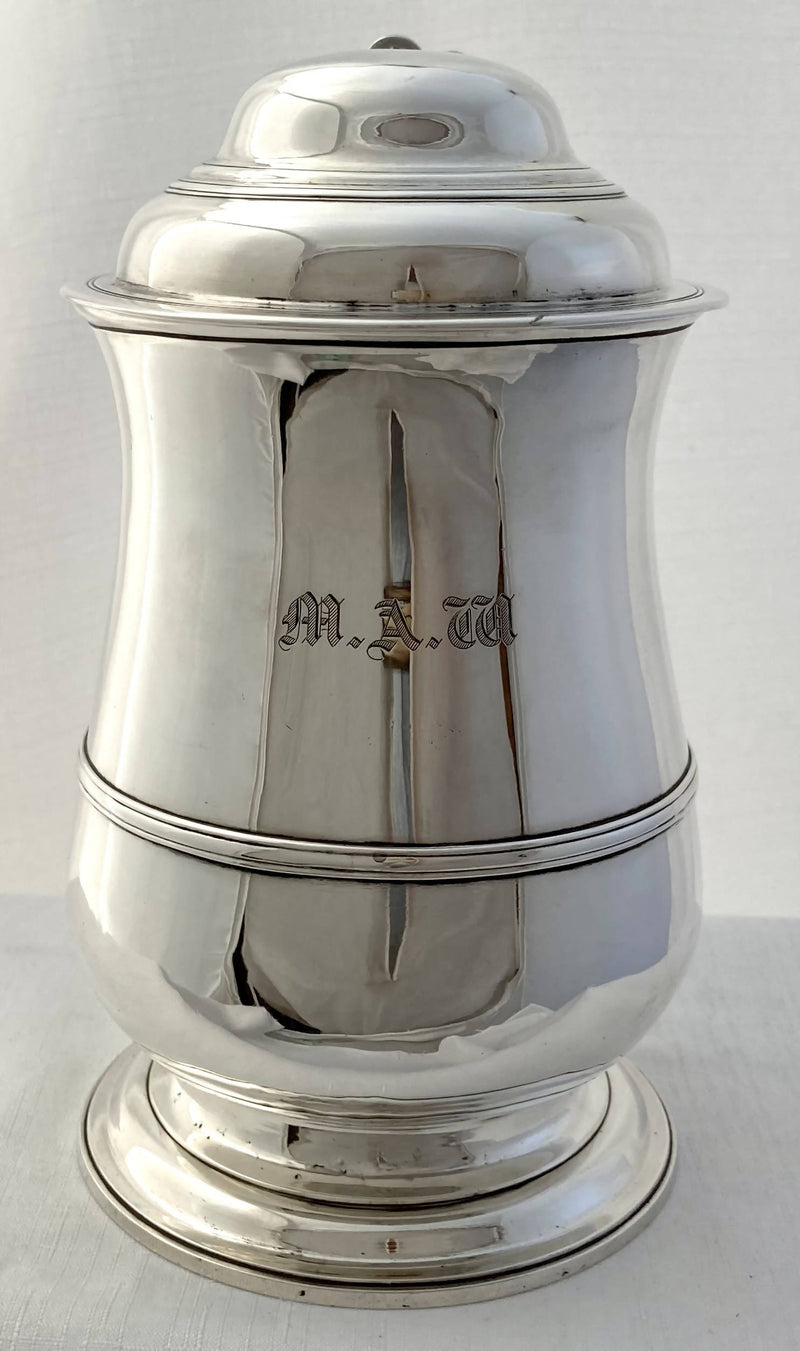 Georgian, George III, Silver Lidded Quart Tankard. London 1770 John Delmester. 30 troy ounces.