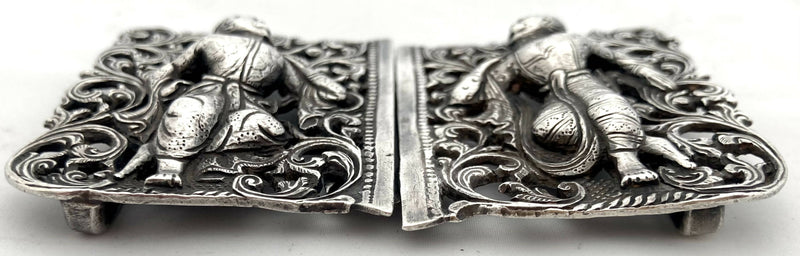 Late 19th Century Burmese White Metal Figural Relief Buckle.