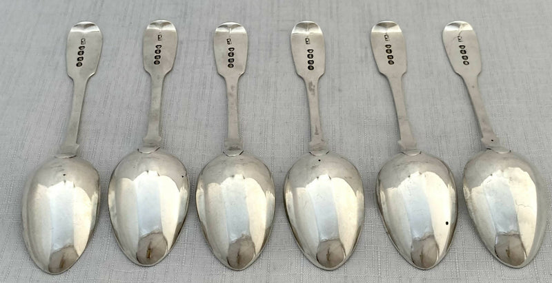 William IV Six Silver Teaspoons. London 1833 William Theobalds. 3.9 troy ounces.