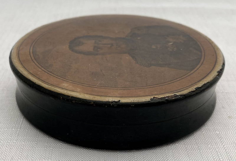 19th Century Papier Mache Snuff Box with Portrait of Emperor Napoleon I.