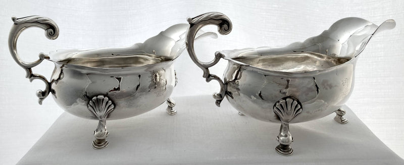 Georgian, George II, Pair of Crested Silver Sauce Boats. London circa 1739 - 1755, probably Henry Brind. 18.6 troy ounces.