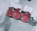 New Sterling Silver Pink Sapphire & Diamond Trilogy Ring - Size N/O