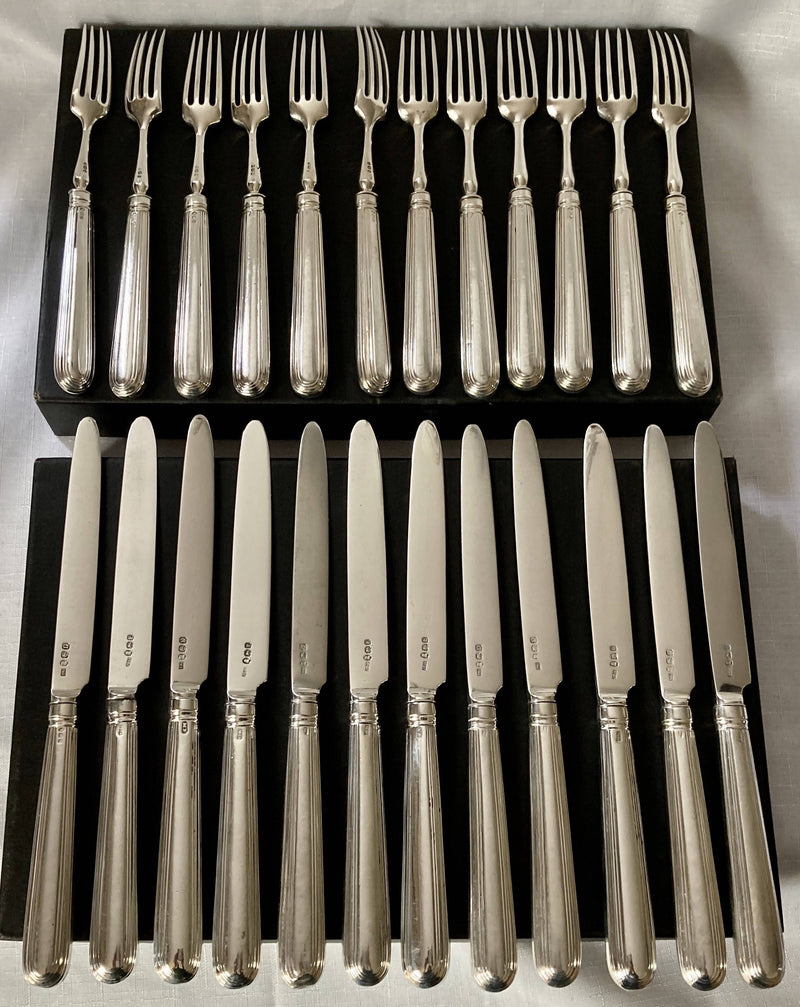 Georgian, George III, Crested Silver Dessert Knives & Forks for Twelve Persons. London 1799 & 1801 Moses Brent.