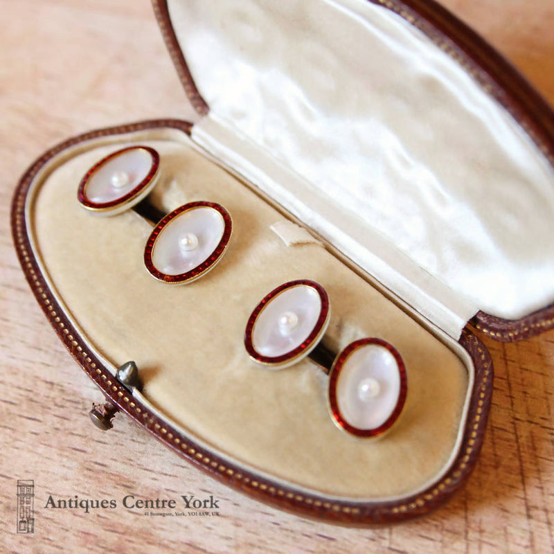 Edwardian 15ct Pearl & Enamel Cufflinks