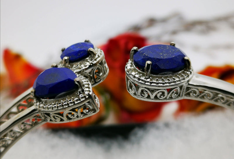 New Luxurious Lapis Lazuli 925 Sterling Silver Bracelet 7.5"