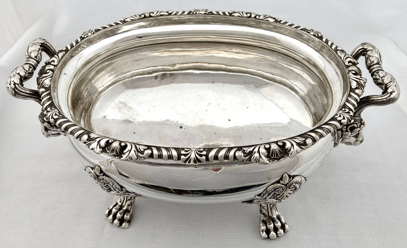 Victorian Silver Plated Lion Mask Soup Tureen, circa 1850.