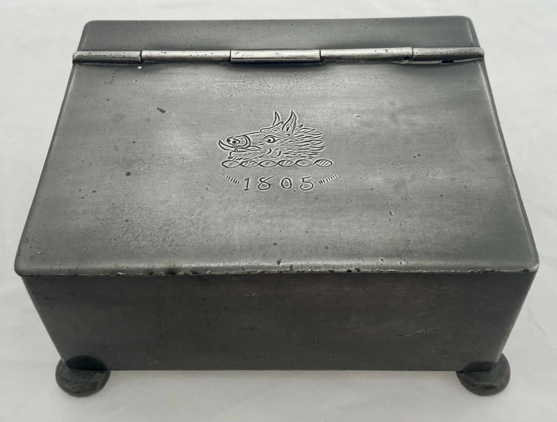Georgian, George III, Crested Pewter Tobacco Box, circa 1805.