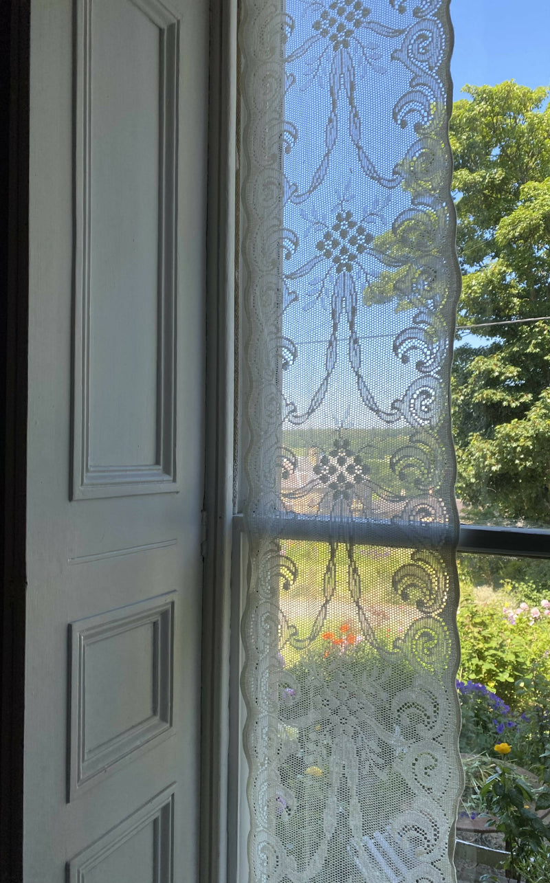 Alex rose" Antique Victorian style Cotton Lace Curtain Panelling Sold By The Metre - 12 Inches Wide