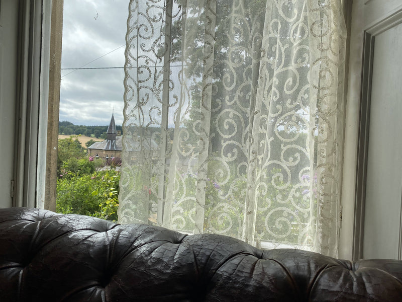Stunning Laura Ashley period design cream cotton Curtain Panelling remnant 58”/36”long