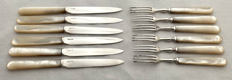 Late Victorian Cased Set of Silver Plated & Mother of Pearl Fruit Cutlery for Twelve. Allen & Darwin of Sheffield & London.
