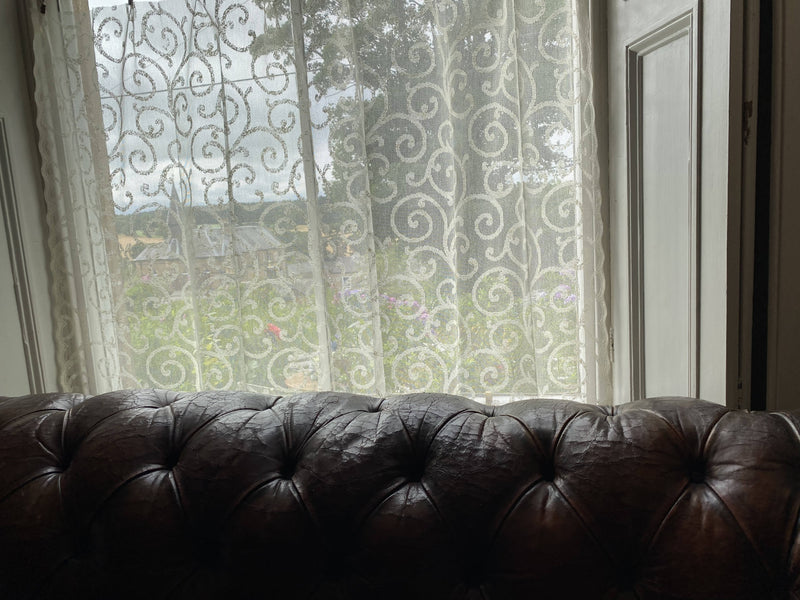 Stunning Laura Ashley period design cream cotton Curtain Panelling remnant 58”/36”long