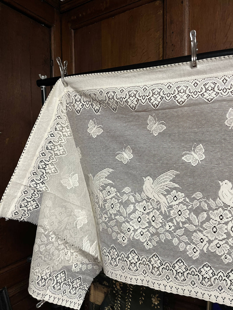 Cottage Victorian Design Birds & Butterfly Cotton Lace Curtain Panel 18" drop Cafe Curtain Brise Bise ecru by the metre