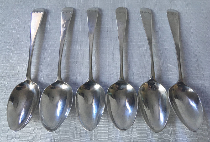 Georgian, George III, set of six silver teaspoons. London 1790 Godbehere & Wigan. 1.5 troy ounces.