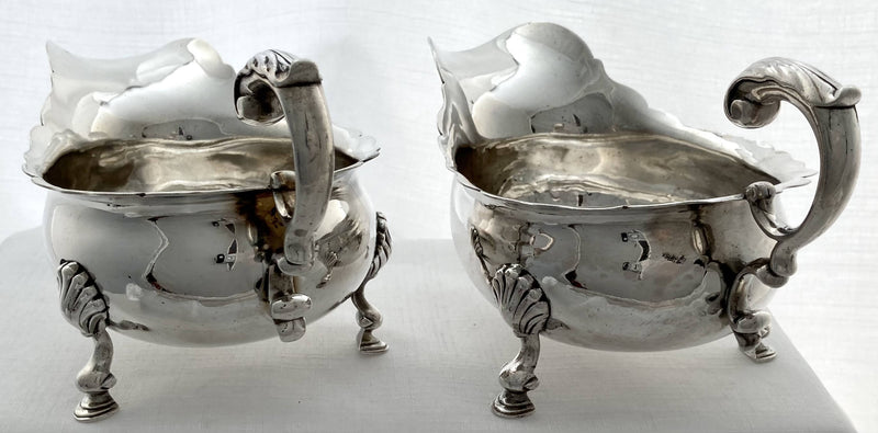 Georgian, George II, Pair of Crested Silver Sauce Boats. London circa 1739 - 1755, probably Henry Brind. 18.6 troy ounces.