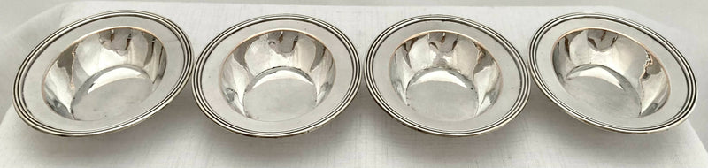 Victorian Set of Four Silver Plated & Cut Glass Salt Dishes, circa 1850 - 1860.