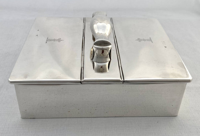 Victorian Silver Desk Cigar Box, Crested for Aynscomb. London 1897 Joseph Braham.
