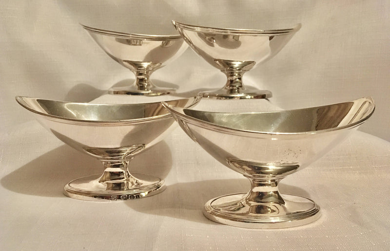 Georgian, George III, matching set of four silver pedestal salts. London 1784 Abraham Peterson & Peter Podio. 12.8 troy ounces.